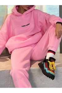 Kadın I Dont Care Baskılı Sweatshirt Eşofman Altı  3 İplik Ikili Takım